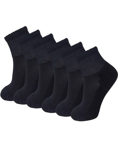 HIKARO Extra Wide Non-binding Cotton Ankle Socks With Seamless Toe Pack Of 6 Pairs - Blue