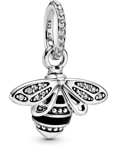 PANDORA Charm Bee 398840C01 da donna in argento con smalto nero e zirconi. - Bianco