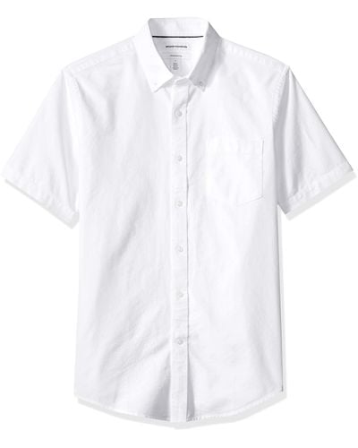 Amazon Essentials Camicia Oxford con Tasca a iche Corte Slim Uomo - Bianco
