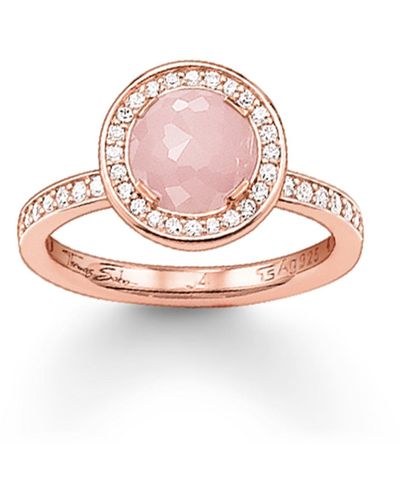 Thomas Sabo Ring Mondlicht Rosenquarz-Zirk. Solitärring Silber vergoldet Quarz rosa Brillantschliff Zirkonia Gr. 54 - Pink
