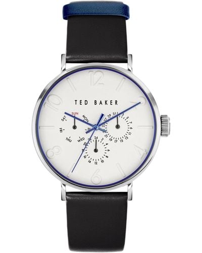 Ted Baker 41 Mm Phylipa Gents Multifunction Leather Strap Watch - Grey
