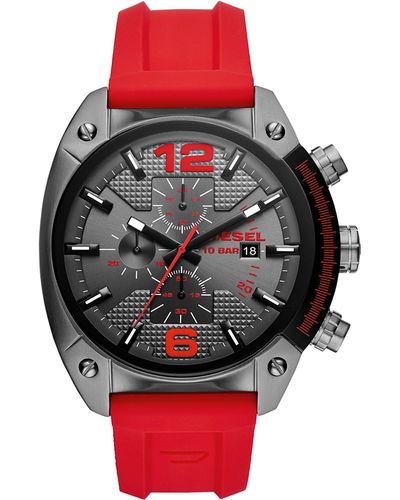 DIESEL Chronographe Quartz Montre avec Bracelet en Silicone DZ4481 - Rouge