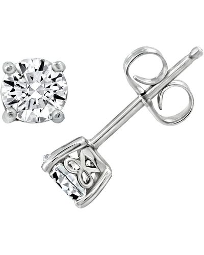 Amazon Essentials Platinum Plated Sterling Silver Stud Earrings Set With Round Cut Infinite Elements Cubic Zirconia - Metallic