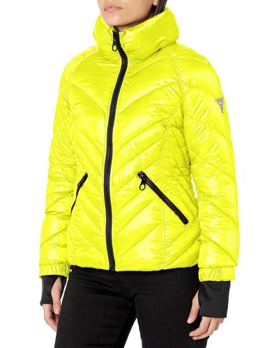 Guess Belted Softshell-jacket With Hood - Yellow