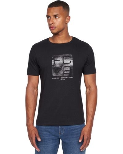 French Connection T-shirt à manches courtes et col rond pour homme avec logo imprimé lettres de différentes tailles de S - Noir