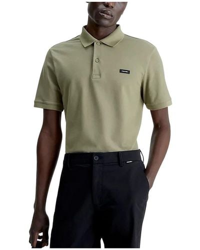 Calvin Klein Stretch Pique Slim Button Short Sleeve Polo M - Verde