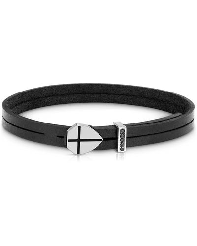 Nomination Metropolitan Leather Bracelet For With Circle Symbol In Steel Decorated With Enamel And Cubic Zirconia - Black