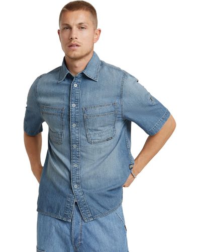 G-Star RAW Slanted Double Pocket Regular Shirt Ss - Blue