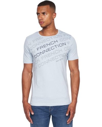 French Connection S Premium Half Sleeve Crew Neck T-shirt With Letter Print Logo Design(xxl,weaver Light Blue)