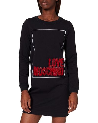 Love Moschino Loose Fit Long Sleeved Dress Seasonal Logo Box with Embroidery And 3-D Effect Organza Petals Casual - Nero