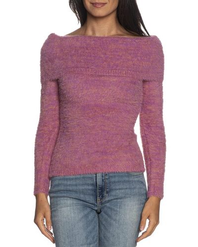 Guess Pull col Bardot Jeans - Violet