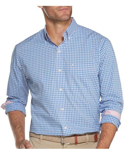 Izod Button Down Long Sleeve Stretch Performance Gingham Shirt - Blue