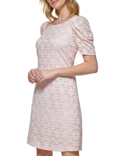 Tommy Hilfiger Short Sleeve Retro Lace Dress - Pink
