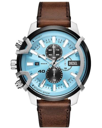 DIESEL Uhr Griffed Quarz/Chrono Uhrwerk 48 mm Gehäusegröße mit einem Lederarmband DZ4656 - Blau