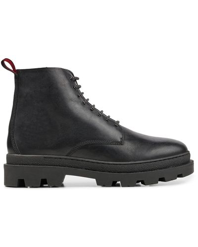 HUGO Smooth-leather Half Boots With Chunky Rubber Sole - Black