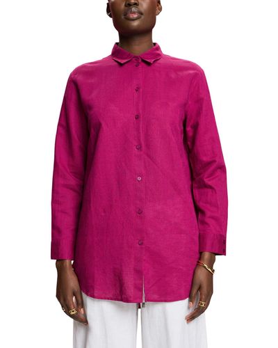 Esprit Hemd aus Baumwolle und Leinen - Pink