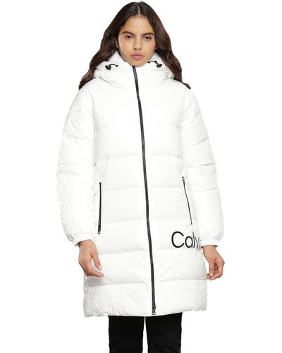 Calvin Klein Shiny Long Fitted Jacket J20j221902 Padded Coats - White