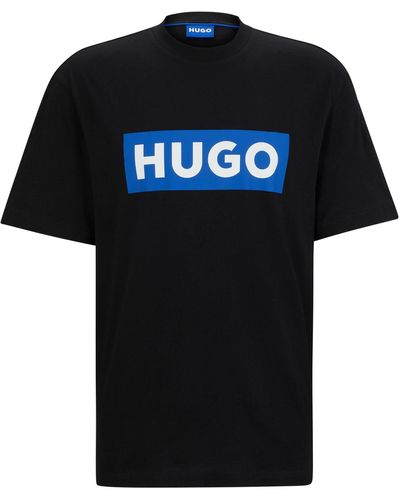HUGO S Nico Cotton-jersey T-shirt With Blue Logo - Black