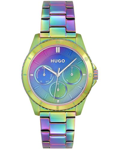 HUGO Analogue Multifunction Quartz Watch For Women #dance Collection With Rainbow Stainless Steel Bracelet - 1540160 - Blue