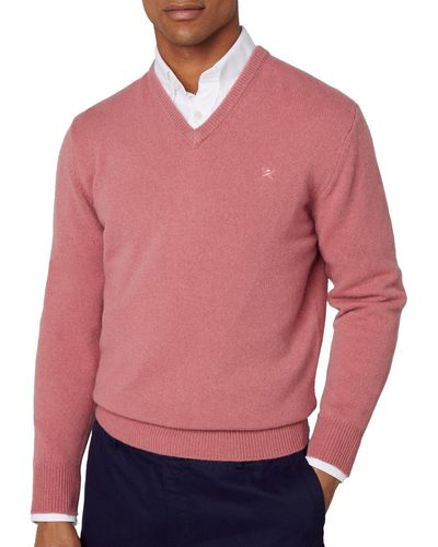Hackett Lambswool V Neck Pullover Jumper - Pink