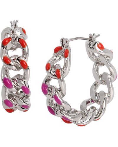 Steve Madden Curb Chain Hoop Earrings - Pink