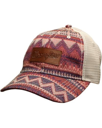 Wrangler Aztec Patch Mesh Back Adjustable Snapback Hat-brown - Red