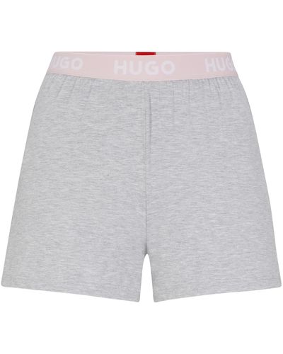 HUGO Pyjamashorts Unite Shorts sichtbarem Bund mit Marken-Logos - Grau