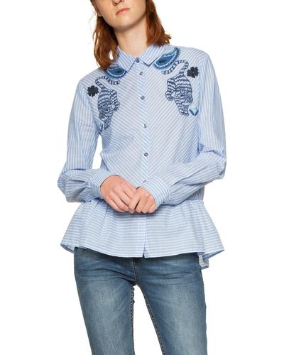 Desigual Blue & White Atlanta Usa Striped Shirt Xxl/uk 18