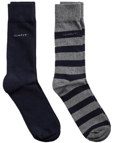 GANT 2-pack Barstripe & Solid Socks Charcoal Melange - Blue