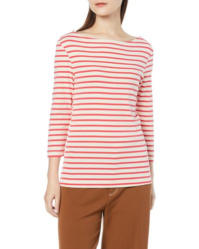 Amazon Essentials – Camiseta de cuello barco con mangas 3/4 de corte entallado para mujer - Rojo