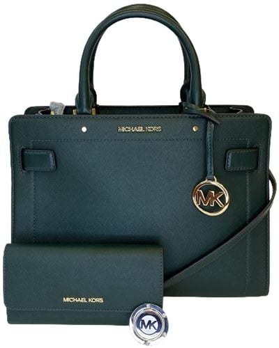 Michael Kors Michael Rayne Md Ew Satchel Bundled With Trifold Wallet And Purse Hook - Green