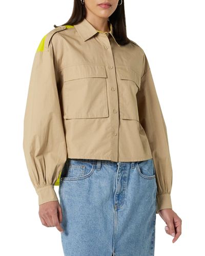The Drop Colorblocked Cropped Cargo Shirt - Blue