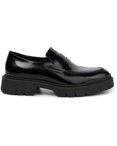 HUGO Loafers aus Leder mit dicken Profilsohlen aus Gummi - Schwarz