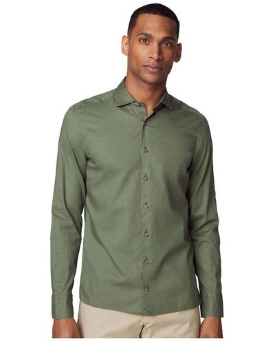 Hackett Piece Dyed Soft Twi Ong Seeve Shirt - Green