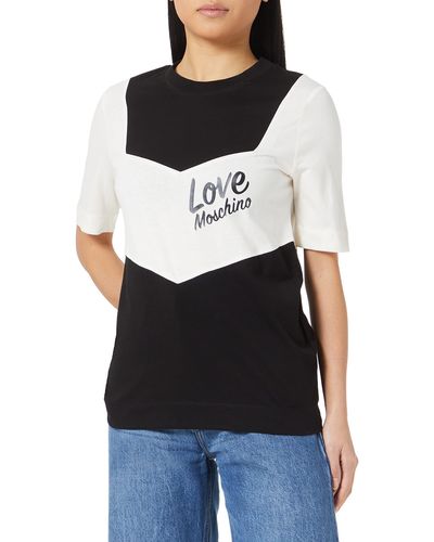Love Moschino Regular fit Short-Sleeved with Contrast Color Inserts T-Shirt - Blanc