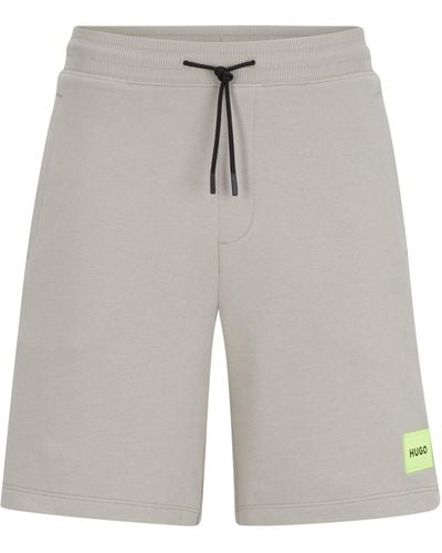 HUGO S Diz222 Cotton-terry Shorts With Red Logo Label - Grey