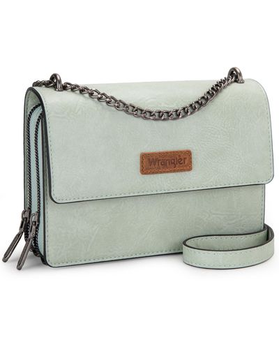 Wrangler Flap Crossbody Purse For Shoulder Bag Vintage Wallets With Chain Strap - Green