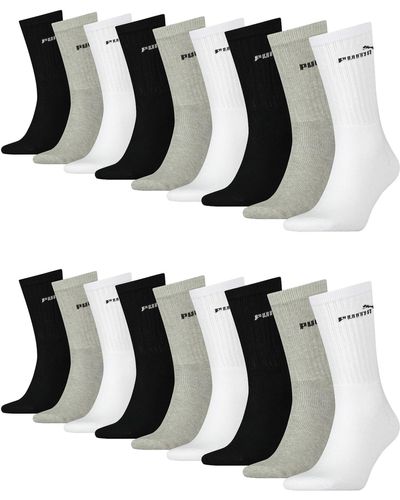 PUMA Lot de 18 paires de chaussettes de sport classiques 75 % coton 35-38 39-42 43-46 47-49 Noir/blanc/gris/bleu