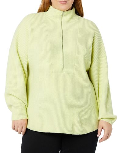 Amazon Essentials Stretch-Pullover aus mittelgrobem Strick mit halblangem Reißverschluss und Polokragen - Gelb
