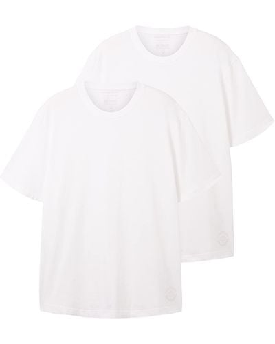 Tom Tailor 1039970 Doppelpack T-Shirt mit Rundhals-Ausschnitt aus Baumwolle - Weiß