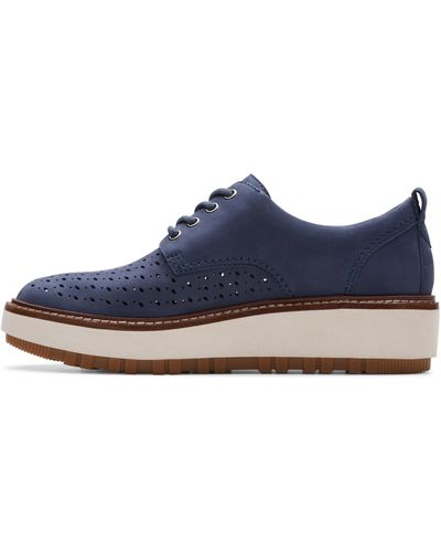 Clarks Oriannaw Move Nubuck Shoes In Navy Standard Fit Size 4 - Blue