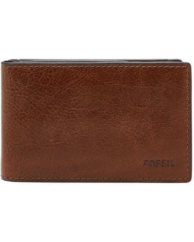 Fossil Portefeuille minimaliste en cuir pour homme avec poche avant - Marron