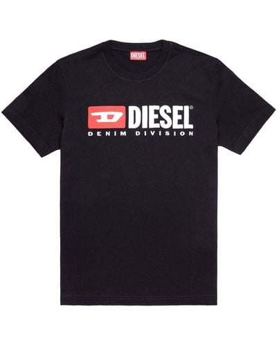DIESEL T-Shirt mit Fleece-Logo - Schwarz