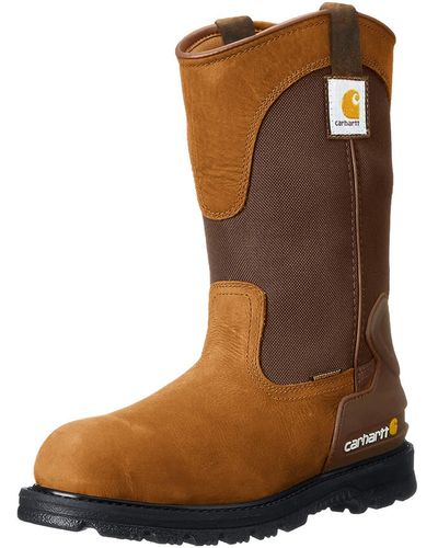 Carhartt 11" Wellington Waterproof Soft Toe Pull-On Leather Work Boot CMP1100, - Braun