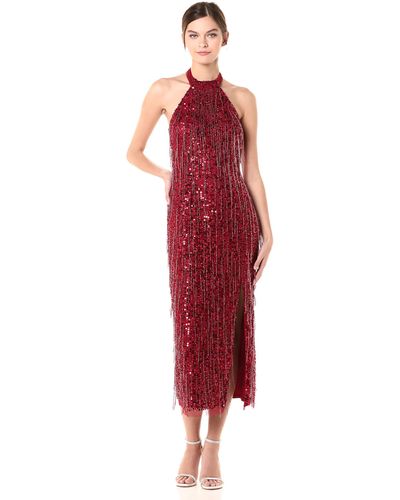 Adrianna Papell Ap1e206152 Sequined High Halter Sheath Dress - Red