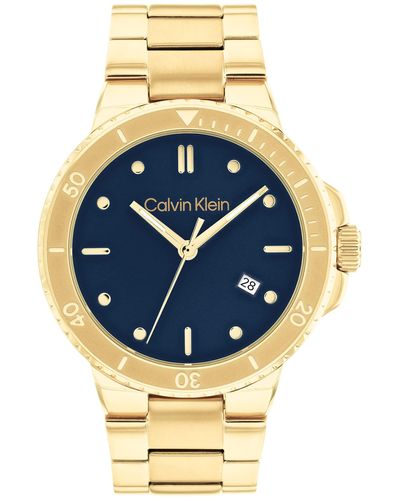 Calvin Klein Quartz Ionic Thin Gold Plated Steel Case And Link Bracelet Watch - Blue