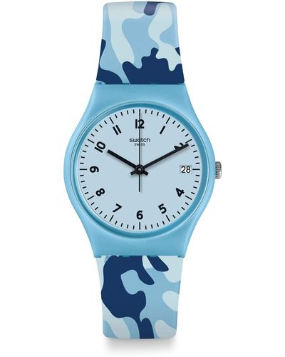 Swatch Erwachsene Analog Quarz Uhr mit Silikon Armband GS402 - Blau