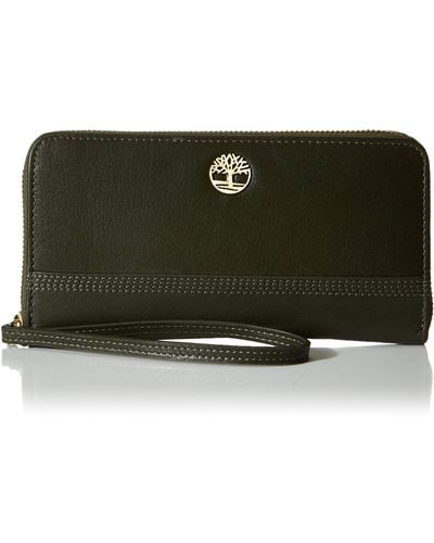 Timberland Womens Leather Rfid Zip Around Wallet Clutch With Strap Wristlet - Green