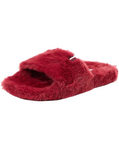 Tommy Hilfiger Mujer Zapatillas para estar en casa Fur Home Slipper Slide Felpa - Rojo