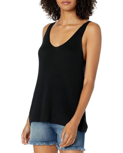 The Drop Claire Double V Neck Textured Tank Sweater - Black